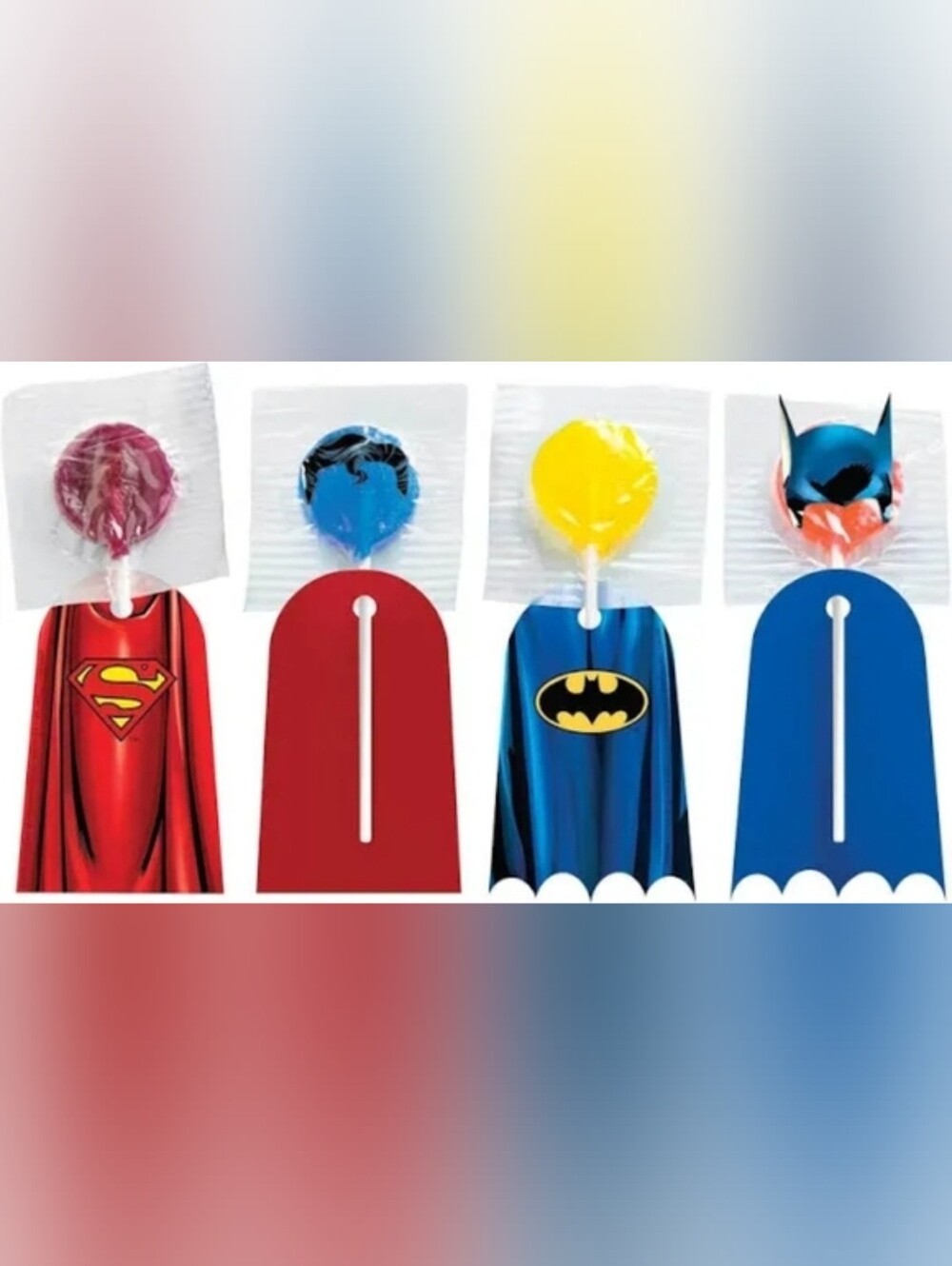 DC Superhero Party Capes Lollipop Holders - Red & Blue